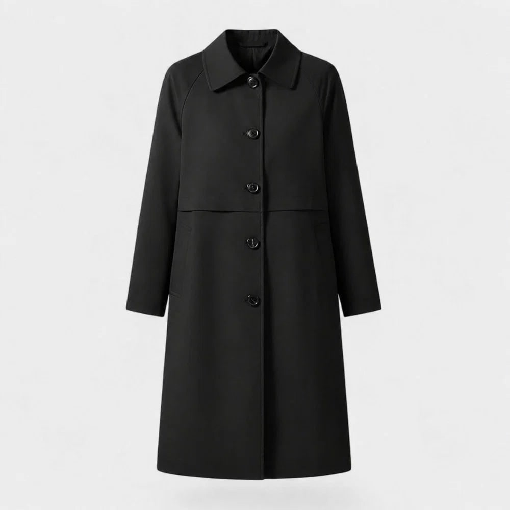 Eve | Women's Midi Coat - Lapel Collar Button-Up Winter Coat