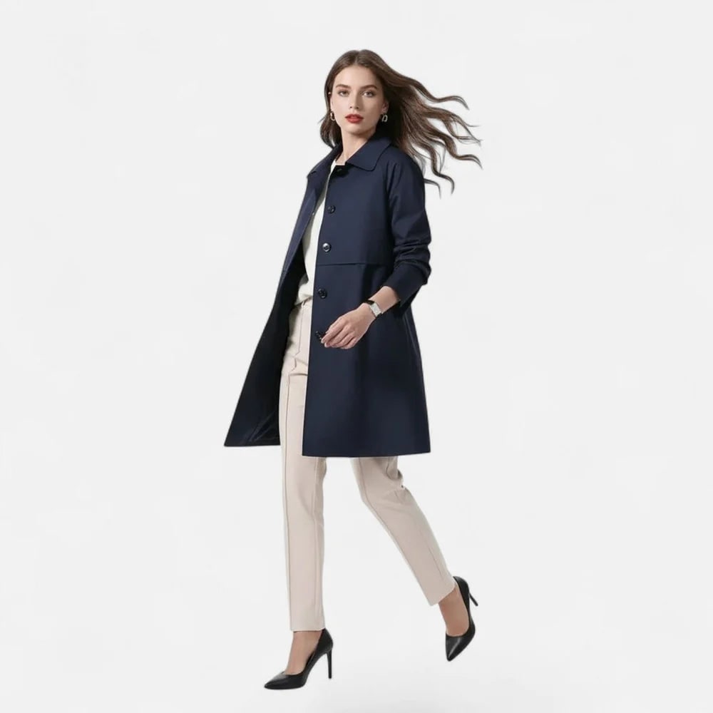 Eve | Women's Midi Coat - Lapel Collar Button-Up Winter Coat
