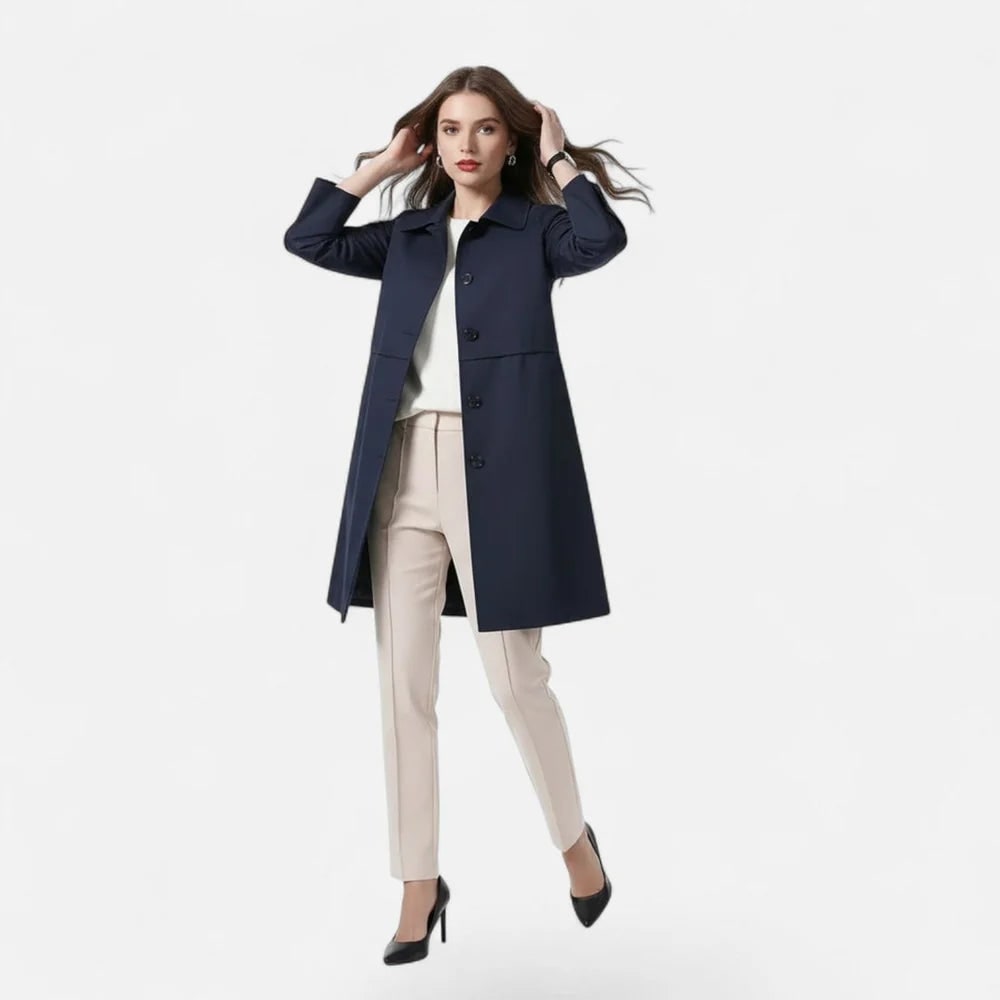 Eve | Women's Midi Coat - Lapel Collar Button-Up Winter Coat