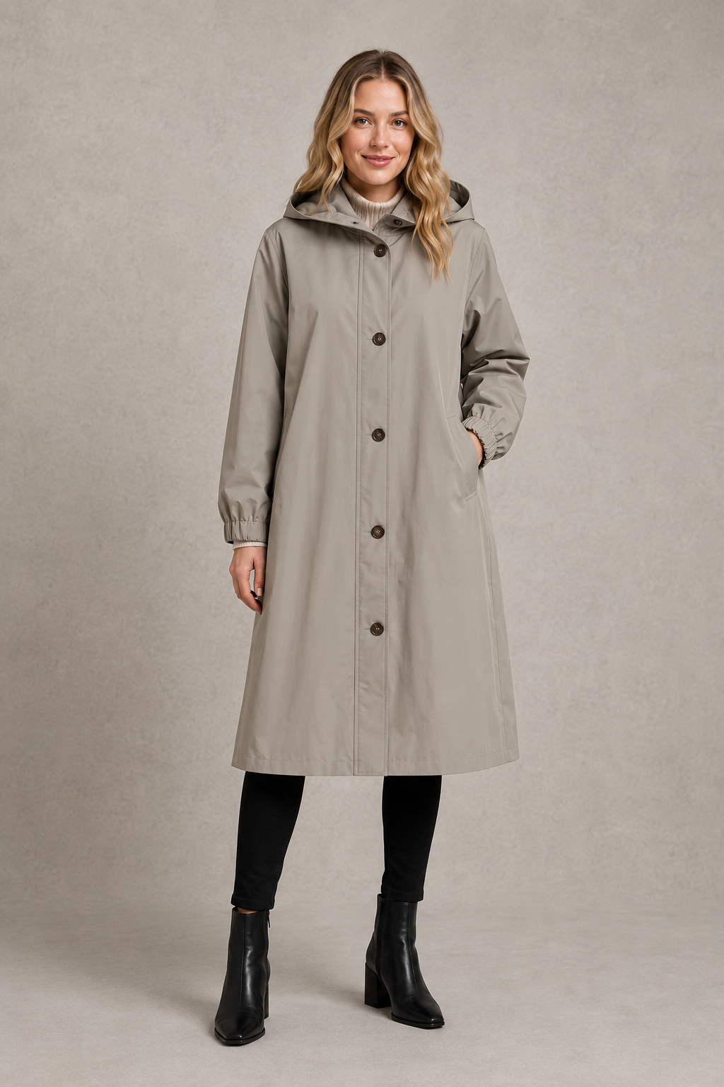 Nerys | Women's Oversized Waterproof Trench Coat - Hooded Longline Rain Coat