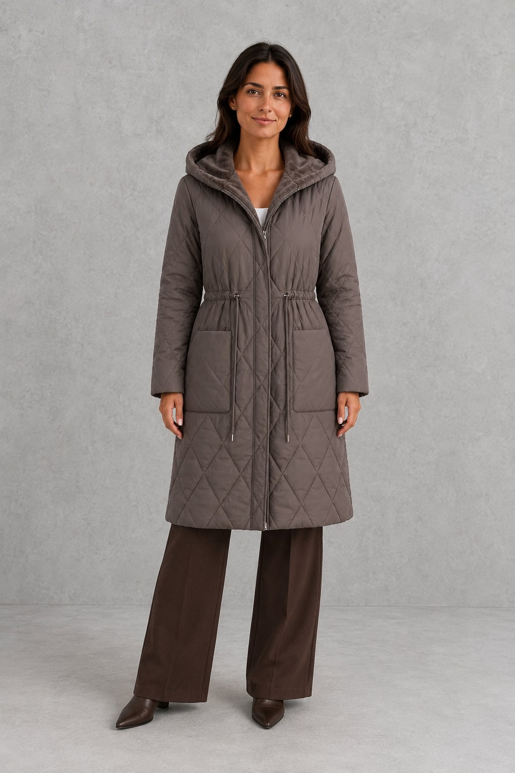 Hannah | Women's Quilted Puffer Coat - Faux Fur Collar Longline Winter Jacket