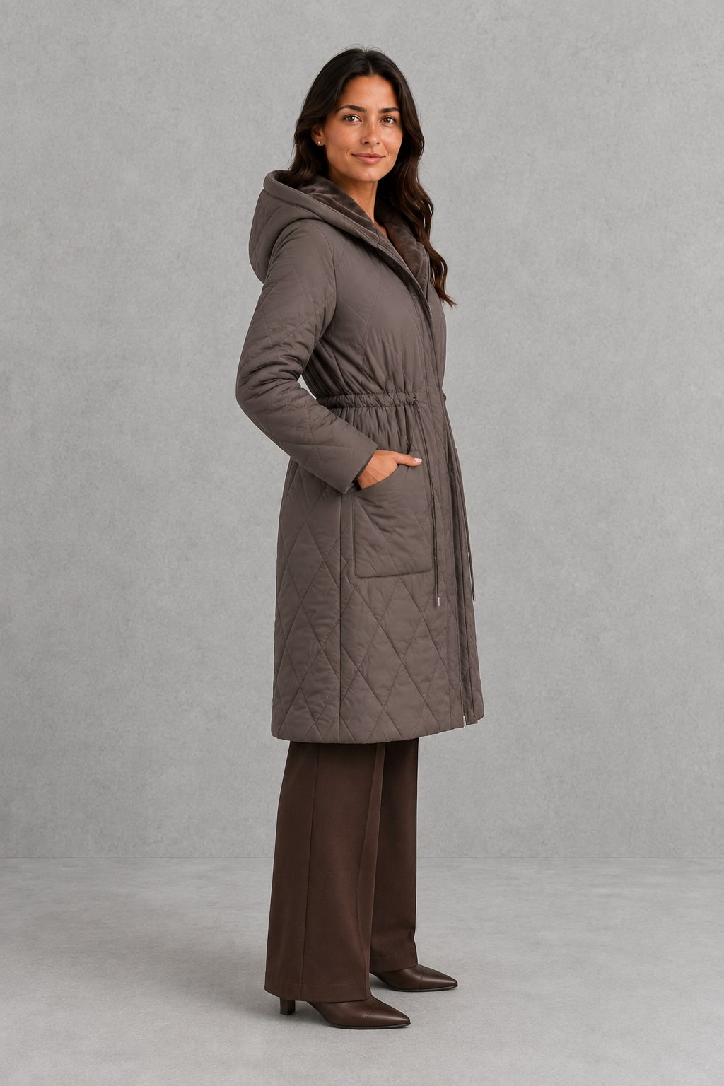 Hannah | Women's Quilted Puffer Coat - Faux Fur Collar Longline Winter Jacket