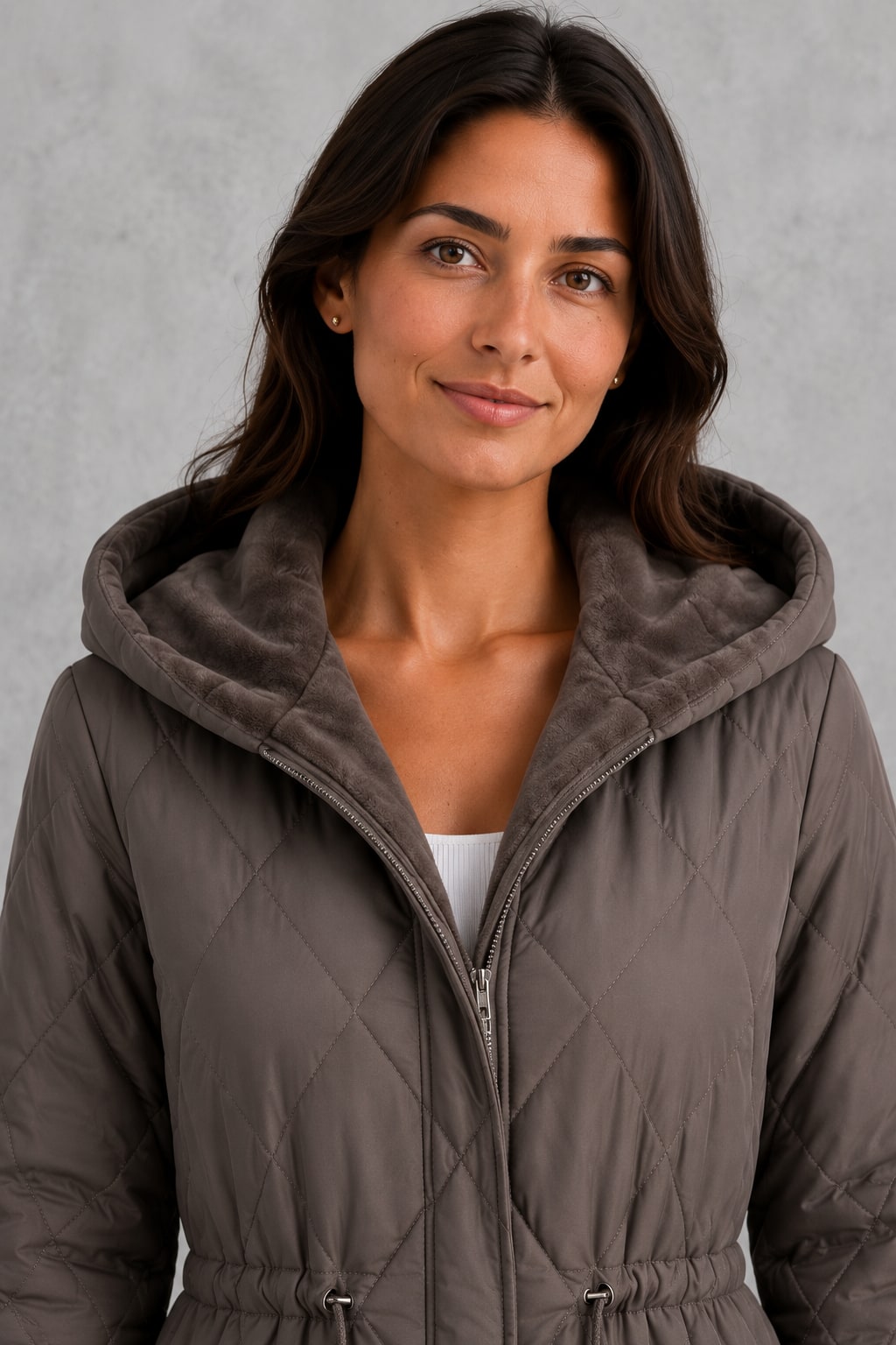 Hannah | Women's Quilted Puffer Coat - Faux Fur Collar Longline Winter Jacket