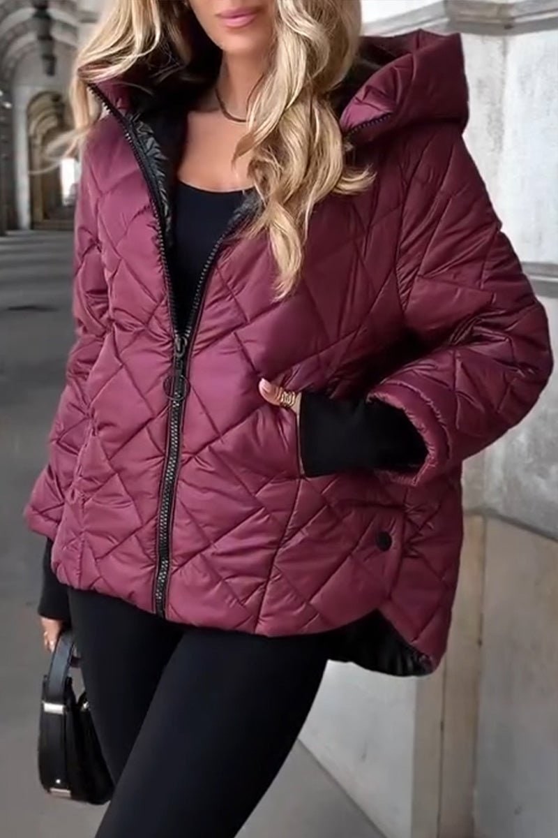 Rhiannon | Women's diamante-style Quilted Puffer Jacket - Hooded Zip-Up Winter Coat