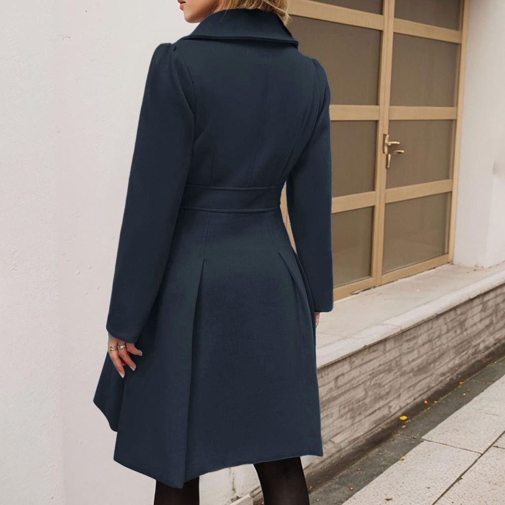 Abigail | Women's Double-Breasted Flared Coat - Wool-Blend Notch Lapel Longline