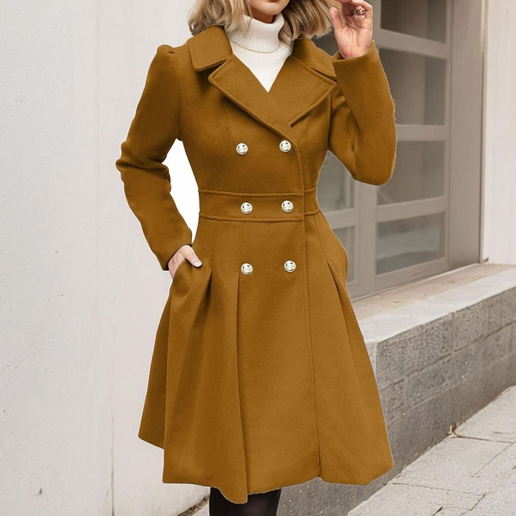 Abigail | Women's Double-Breasted Flared Coat - Wool-Blend Notch Lapel Longline