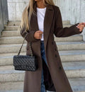 Olwen | Women's Double-Breasted Longline Coat - Notched Lapel Overcoat