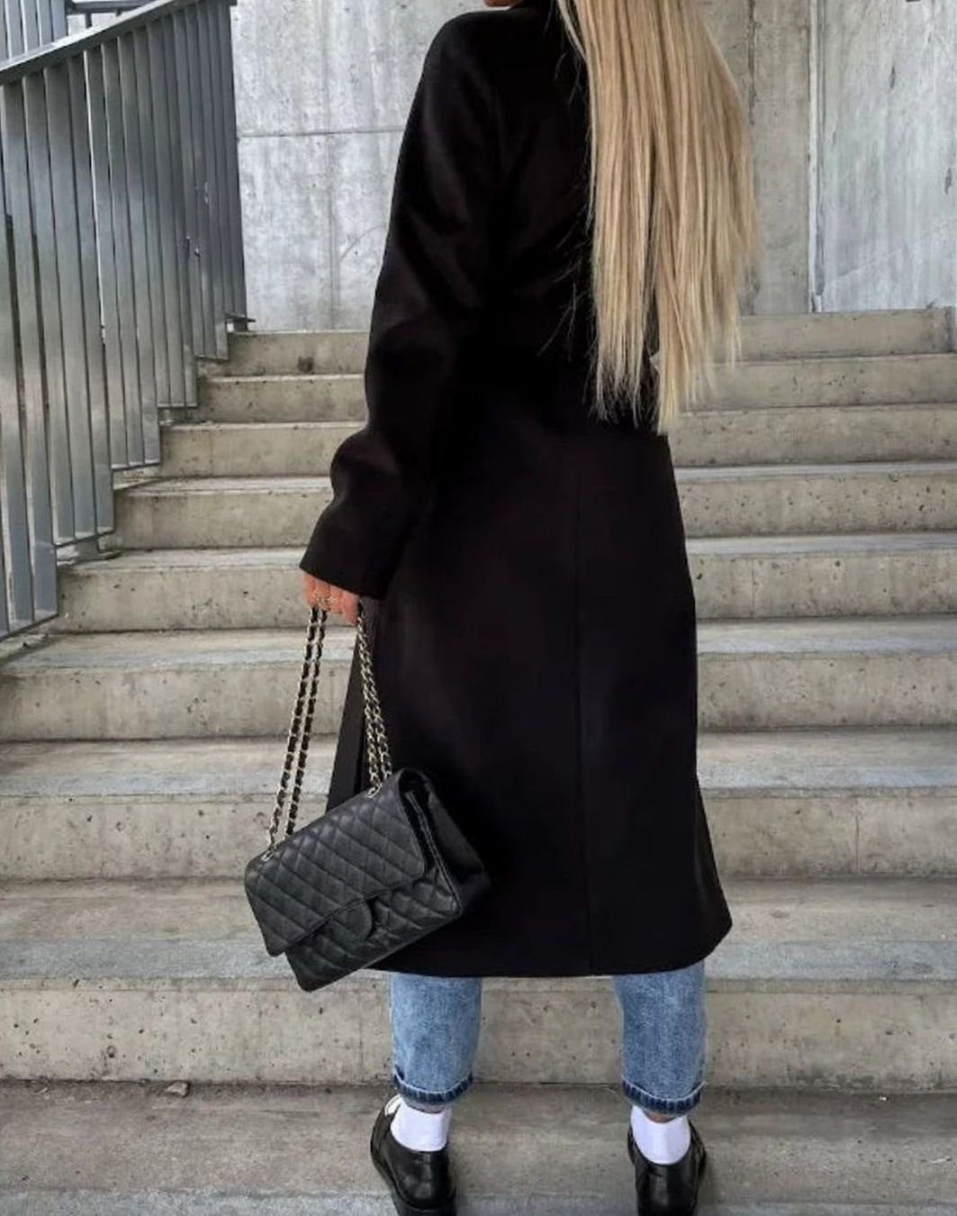 Olwen | Women's Double-Breasted Longline Coat - Notched Lapel Overcoat
