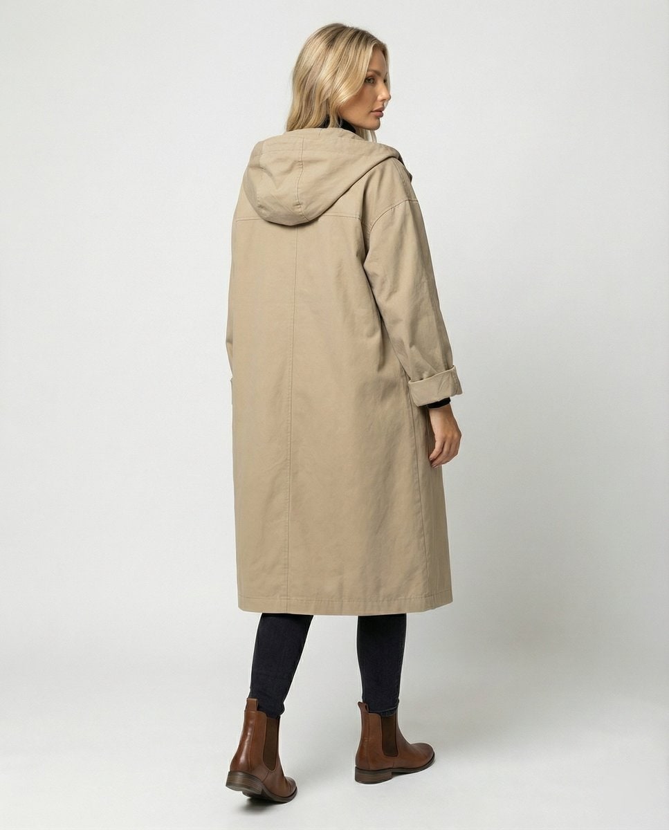 Alexandra | Women's Waterproof Longline Trench Coat - Hooded Button-Front Winter Coat