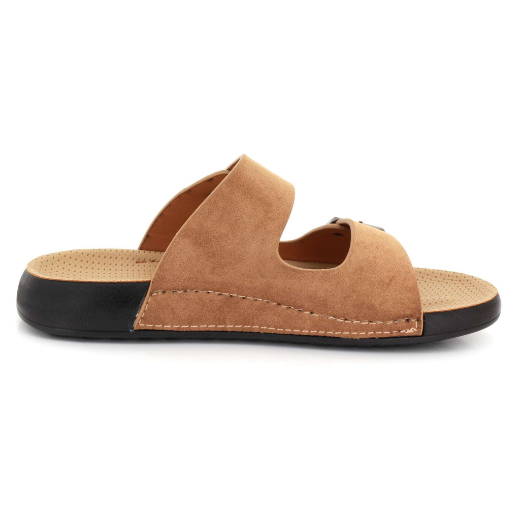 Lawrence | Men's Faux Leather Double Strap Buckle Sandals - Slip-On Slide Sandals